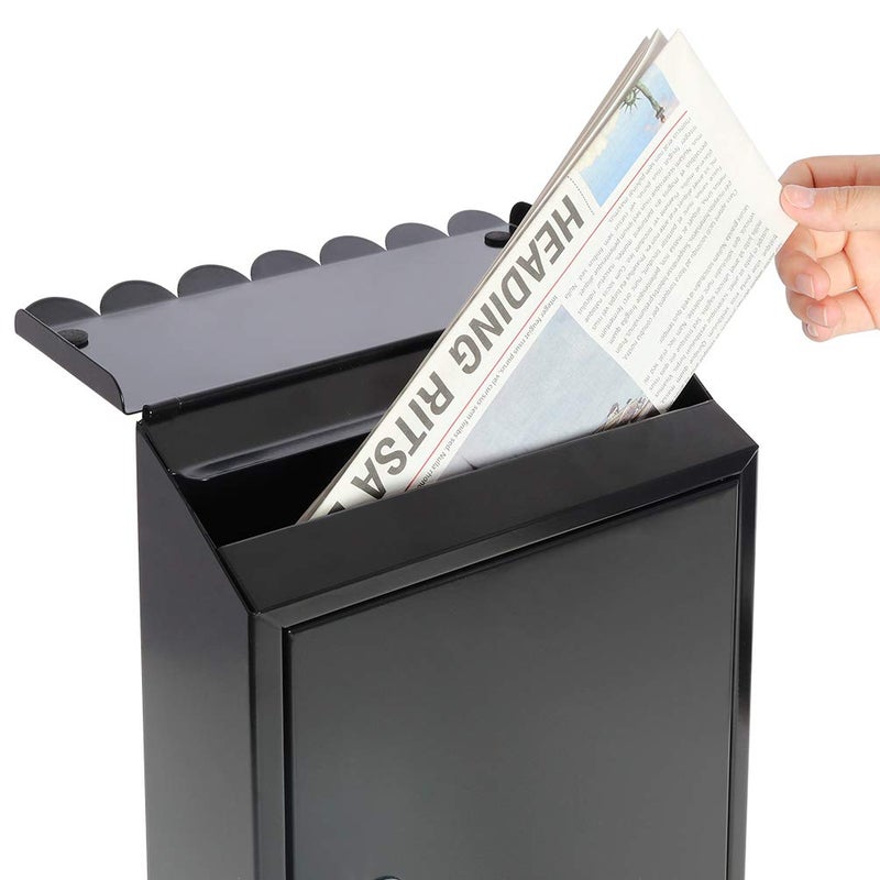 Parrency Wall Mounted Mailboxes with Key Lock, Outdoor Key Locking Mail Box with Transparent Cover, 12 1/5" x 8 2/5" x 3 1/3" (Black) - Image 2